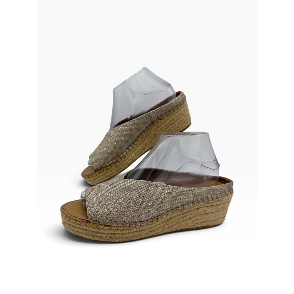 Franco Sarto Pine Womens 8M Champagne Silver Metallic Espadrille Wedge Sandals